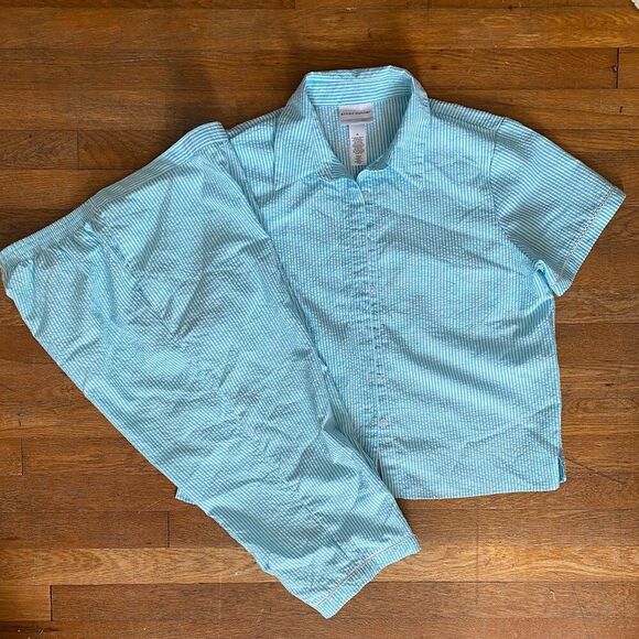 Alfred Dunner 2 Pc Pinstripe Short Sleeve Top & Capri Women Size LP - Picture 2 of 12